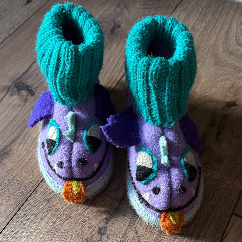 Garnet Hill Toddler Slippers Dragon Booties Size 7.5 Toddler Boiled Wool